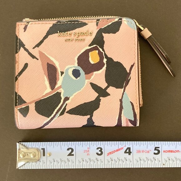 Kate Spade Pink Bifold Wallet Cameron Paper Rose Small L-zip Billfold - Picture 5 of 12